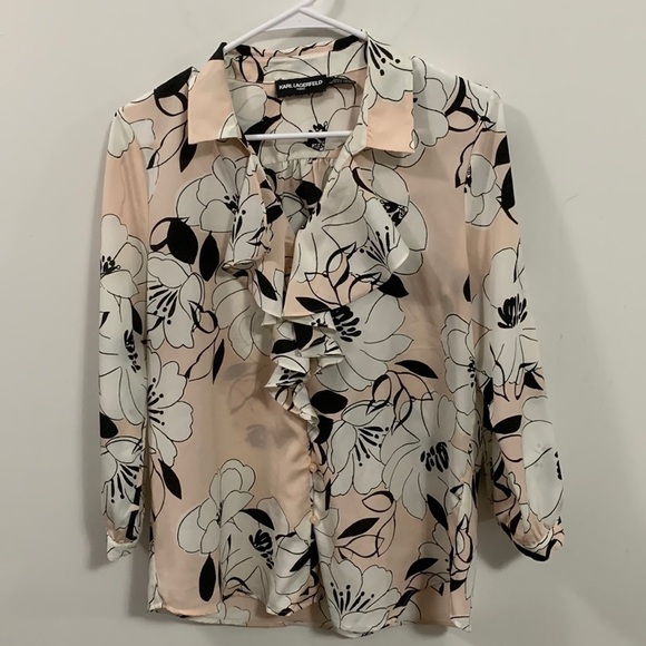 Karl Lagerfeld Women’s Blouse ruffle front button loops very good condition - Picture 1 of 7